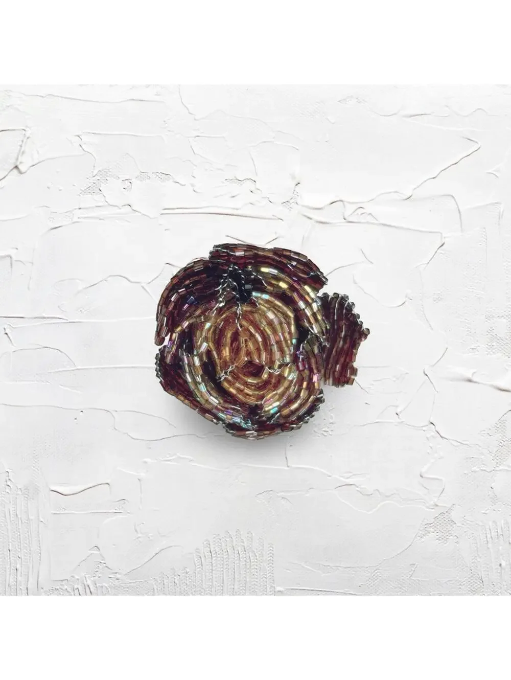 7248. Bronze Handmade Beaded Floral Brooch